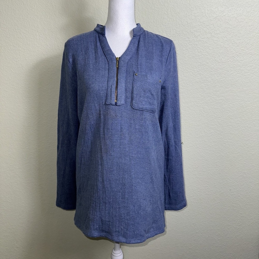 Soft Surroundings Women's Sweater Tunic Zipper Blue Size XS Small Seam Tear